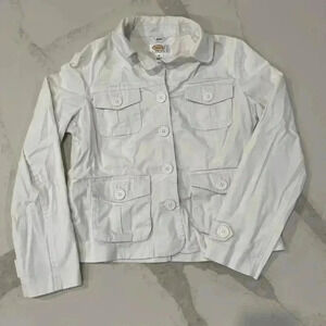 Talbots Petites White Stretch Field Jacket Womens 10 Button Closure Front Pocket